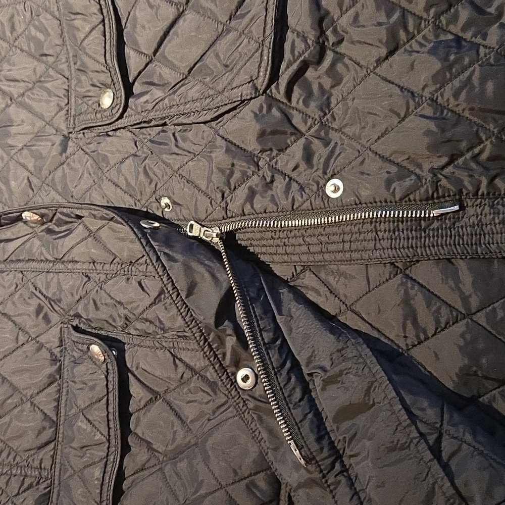 Lauren Ralph Lauren Black Quilted Long Jacket with Purple Lined Hood. 1X - Picture 15 of 16